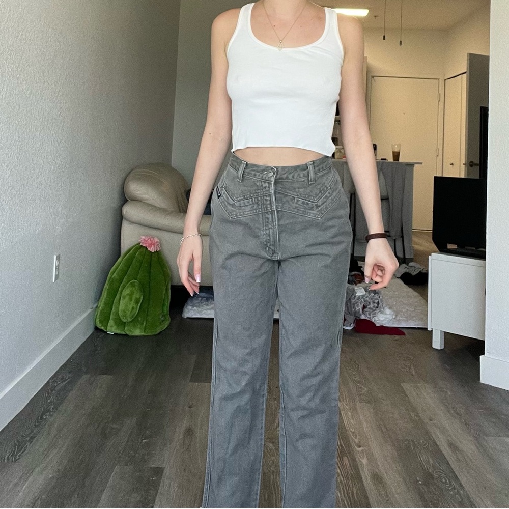 Grey cargo jeans high waisted